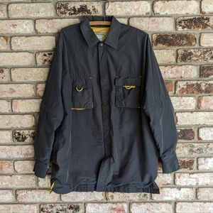 🌬️ Vintage Grey & Yellow Windbreaker with Hidden Pockets L